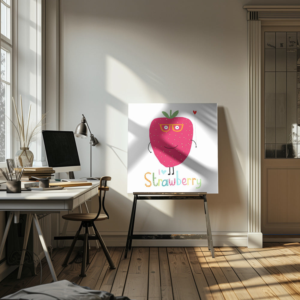 I Love Strawberry! Cute Strawberry Holding a Heart | Canvas