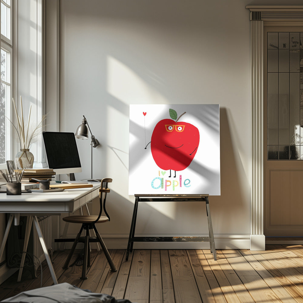 I Love Apple! Happy Apple Holding a Love Heart. | Canvas
