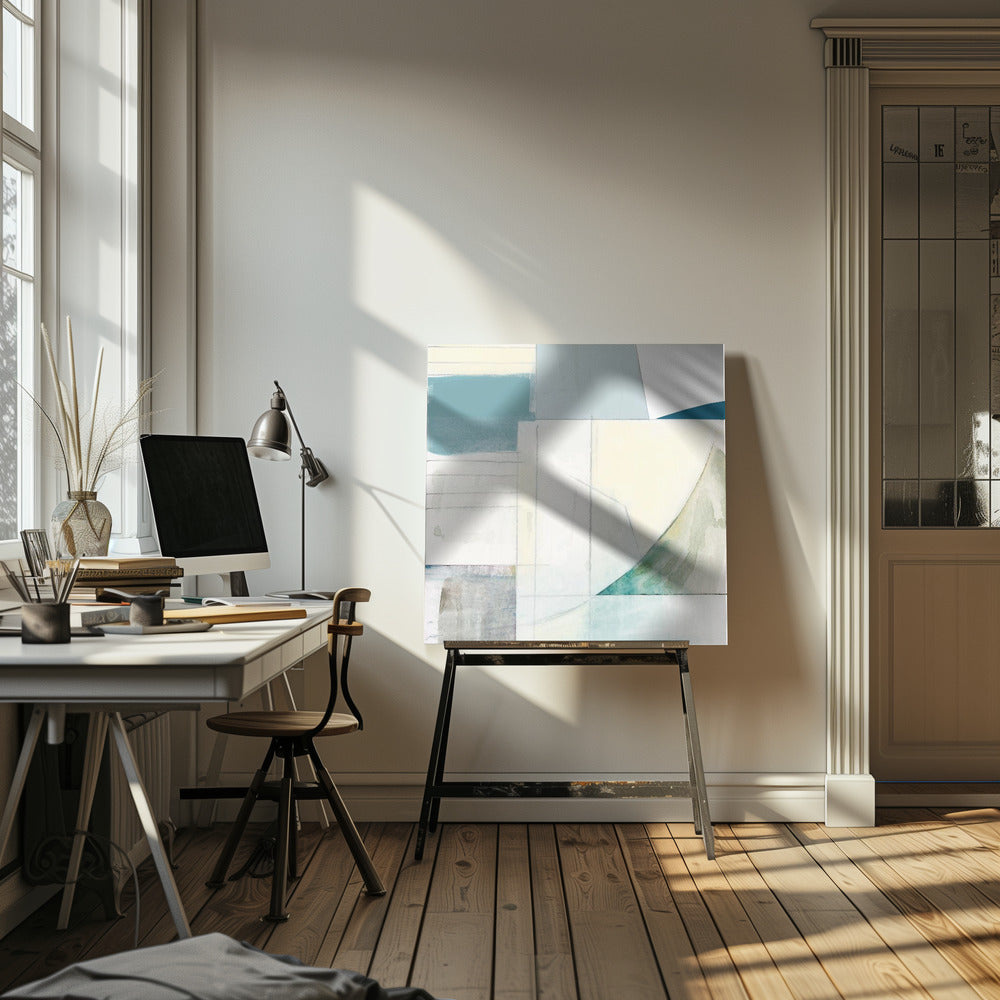 Abstract Blue and White Shapes Neutral No 1 Print | Canvas