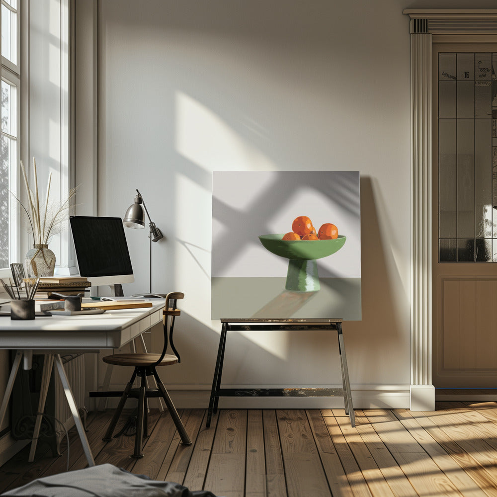 Mandarins in green bowl. | Canvas