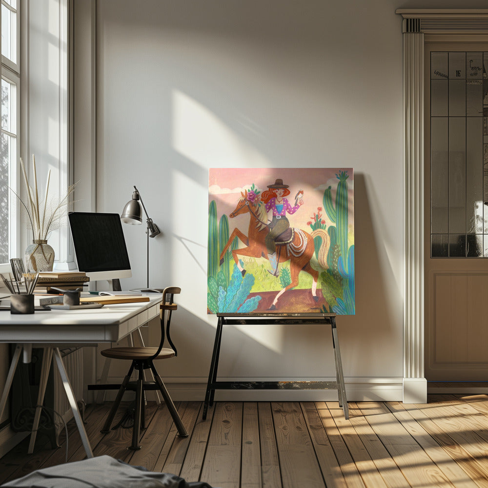 Cowgirl on horse in the desert | Canvas