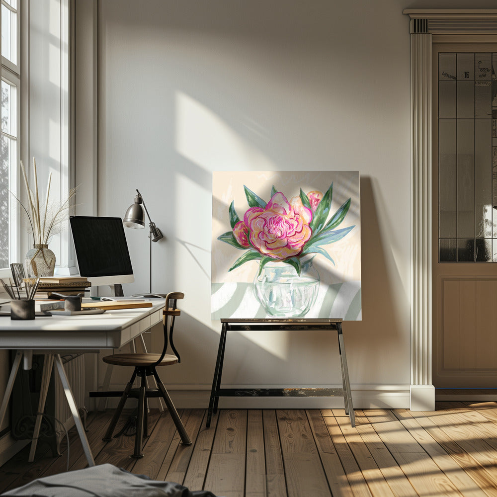 Peony in Glass Vase | Canvas