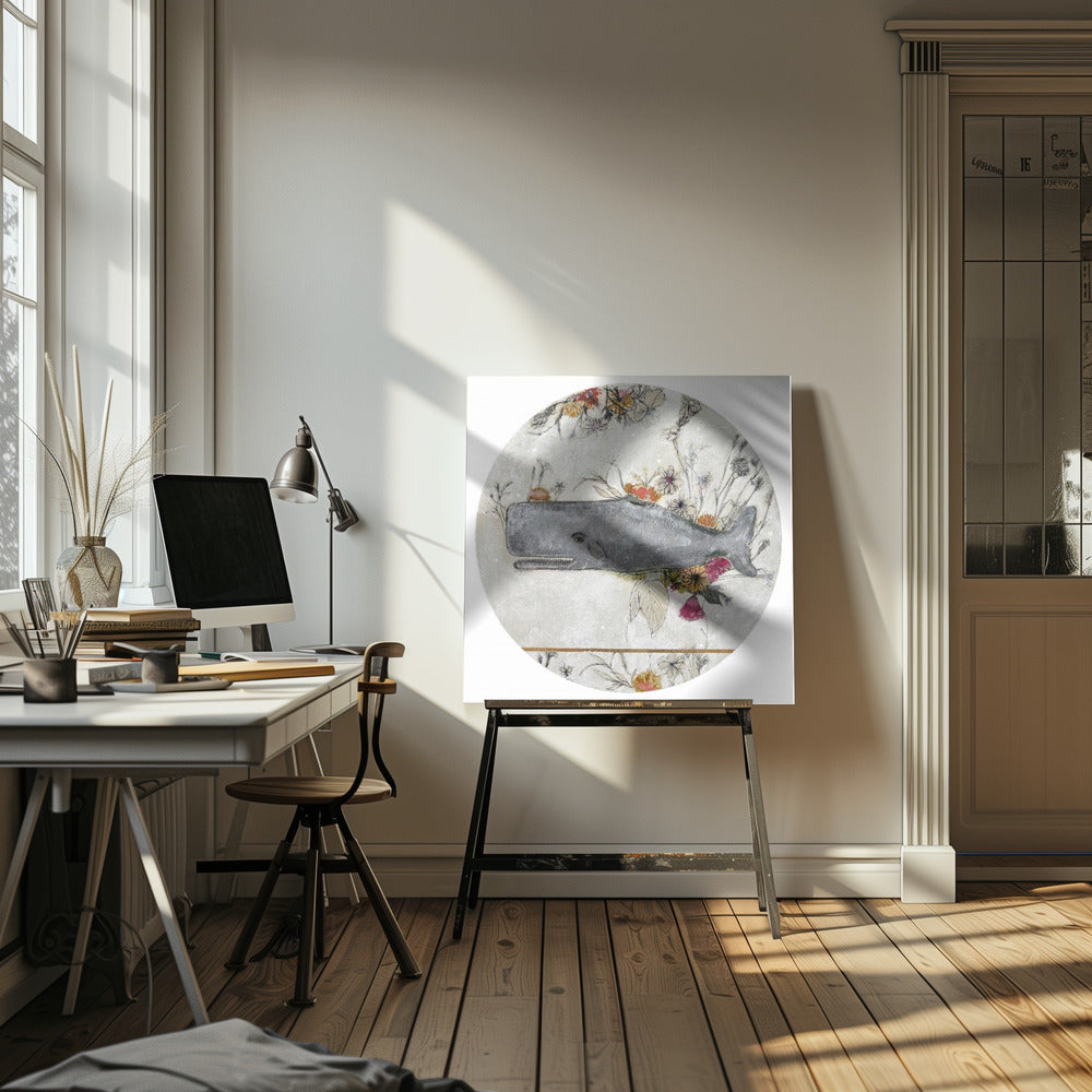 Whale Set Against A Backdrop Of Delicate Flowers | Canvas