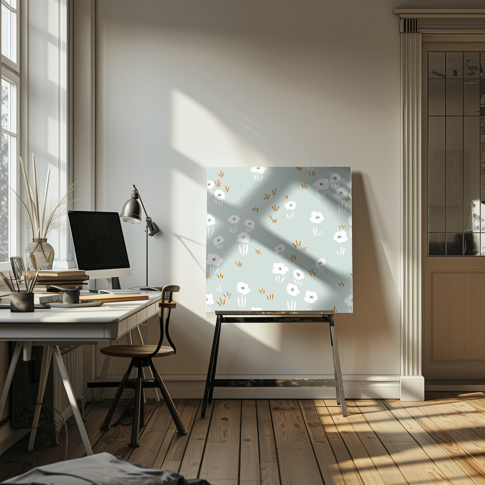 Minimalistic Wildflower Meadow Mint Pattern | Canvas