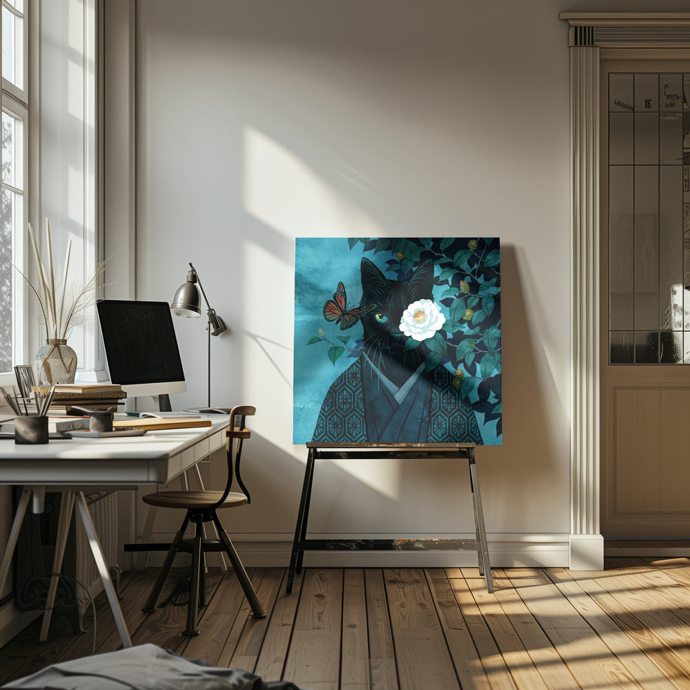 White Camellia Cat | Canvas