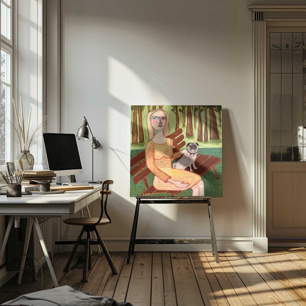 Lady with Dog Pug | Canvas