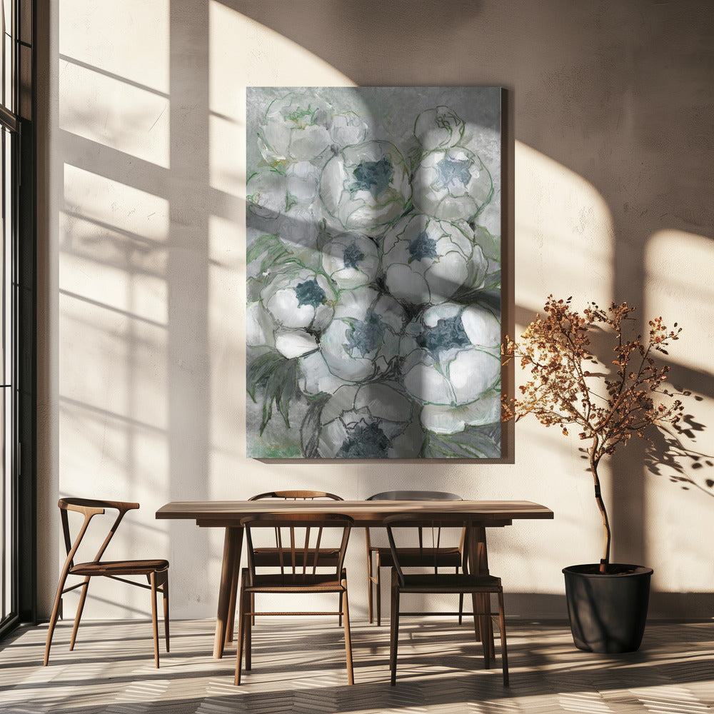 Nuria bouquet of peonies in teal and green | Canvas