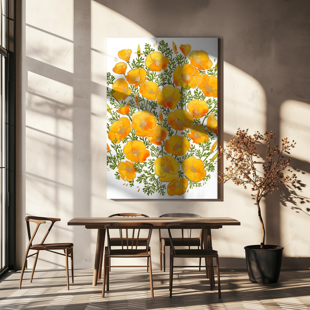 Gold accented California poppies | Canvas