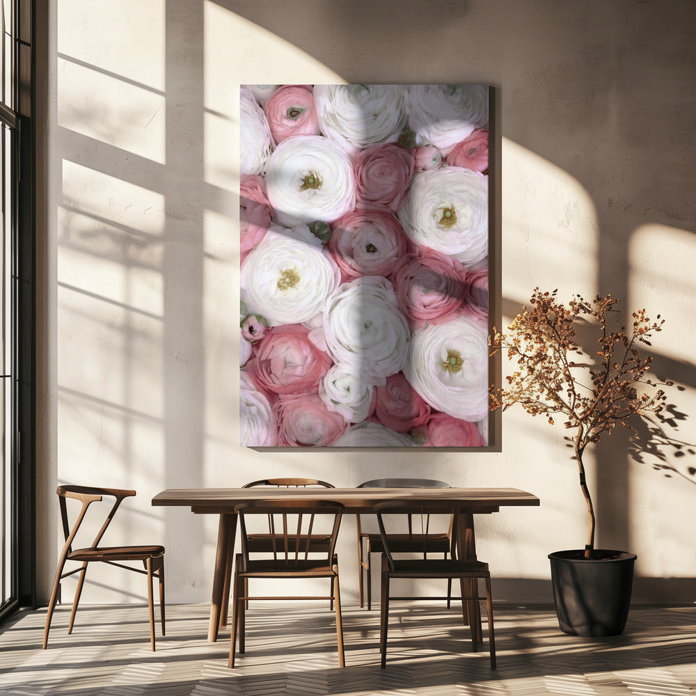 Scattered ranunculus in muted pink I | Canvas