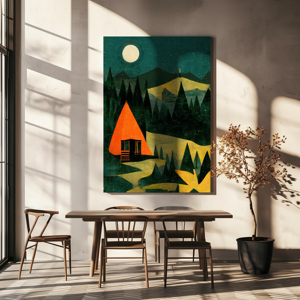 Moonlit Cabin Dream | Canvas