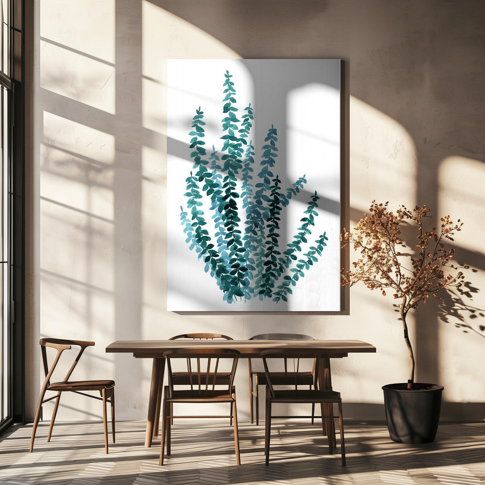 Watercolor eucalyptus branch in teal | Canvas