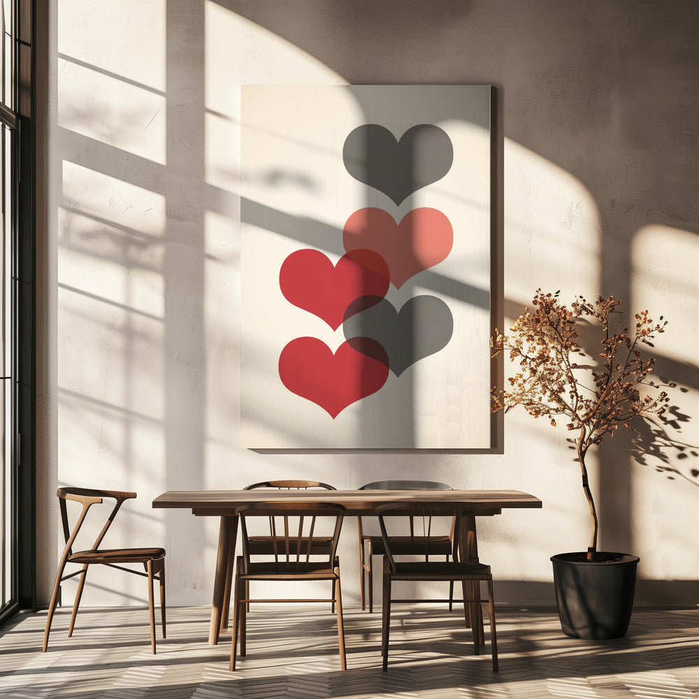 Mid century hearts in red | Canvas