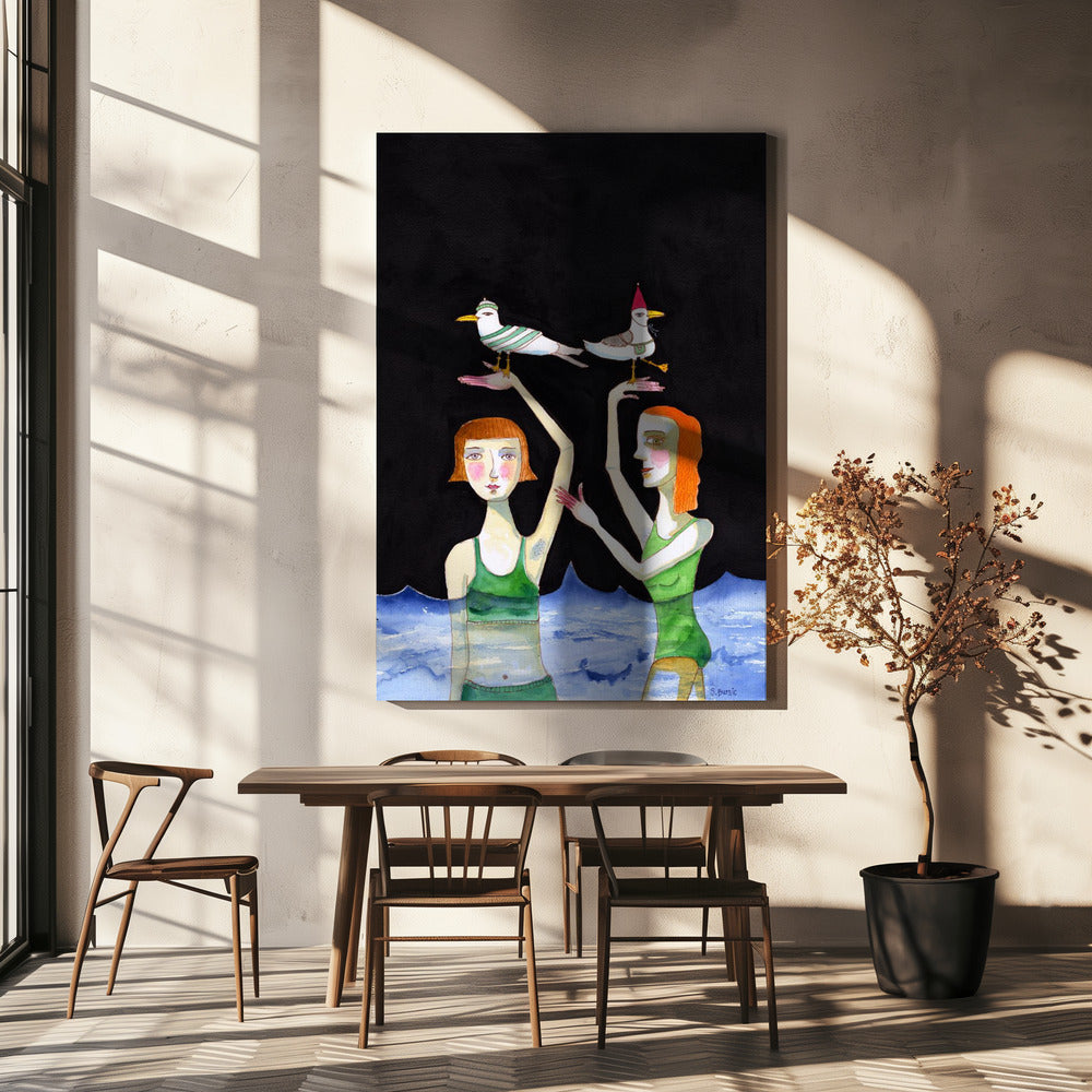 Best Friends Swimming with birds | Canvas