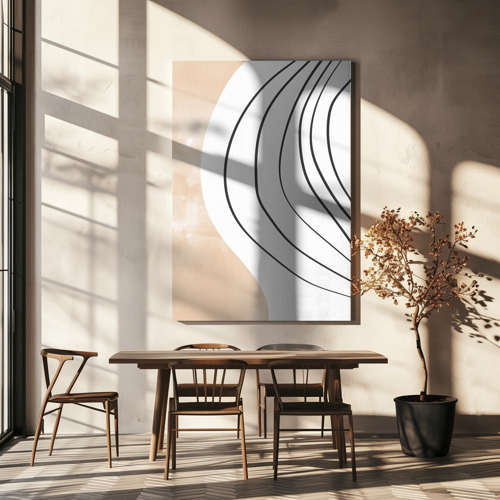 Beige Black Line Art | Canvas