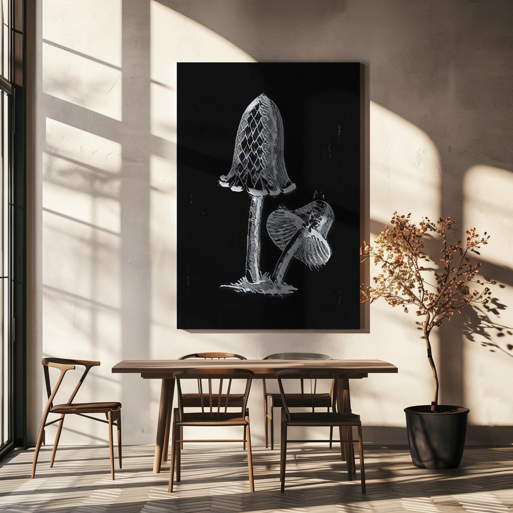 Vintage Inky Cap Edible Mushroom Dark BW | Canvas