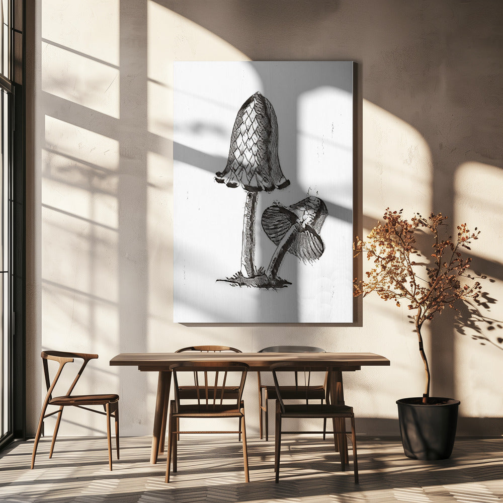 Vintage Inky Cap Edible Mushroom BW Bright | Canvas