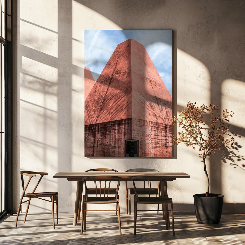 Crimson Geometric Tower | Canvas