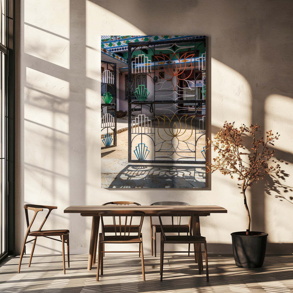 Vibrant Iron Gate With Colorful Lotus | Canvas