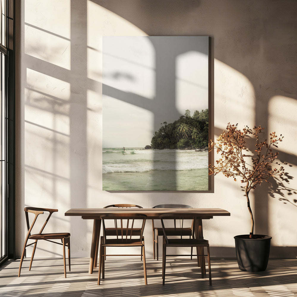 Tranquil Beach Scene With Lush Palm Trees | Canvas