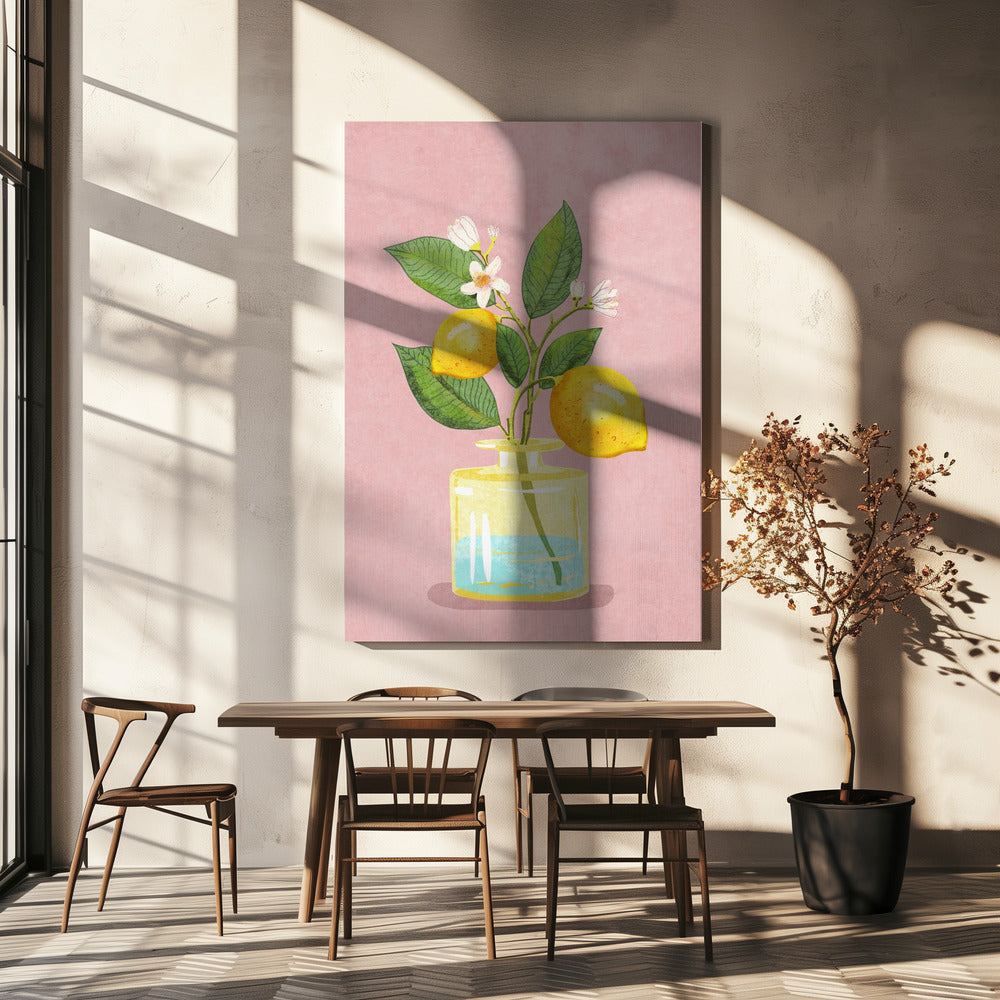 Lemon Bunch In Vase | Canvas