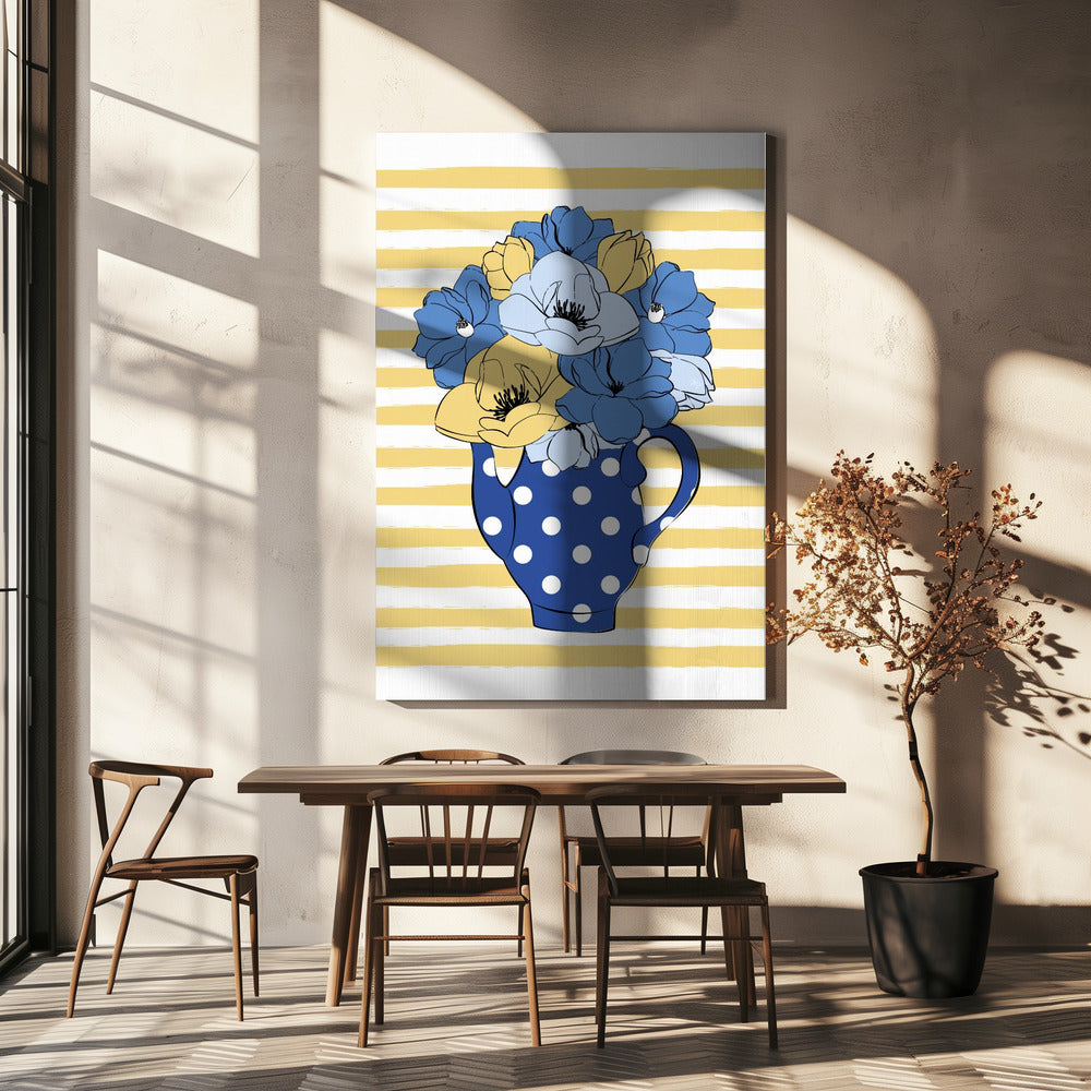 Blue and Yellow Flowers in a Polka Dot Vase | Canvas