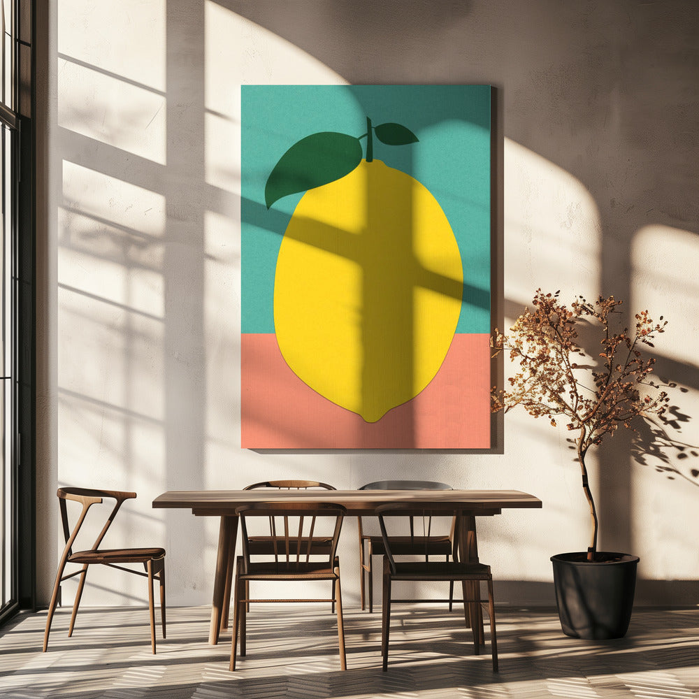 Lemon With Two Leaves | Canvas