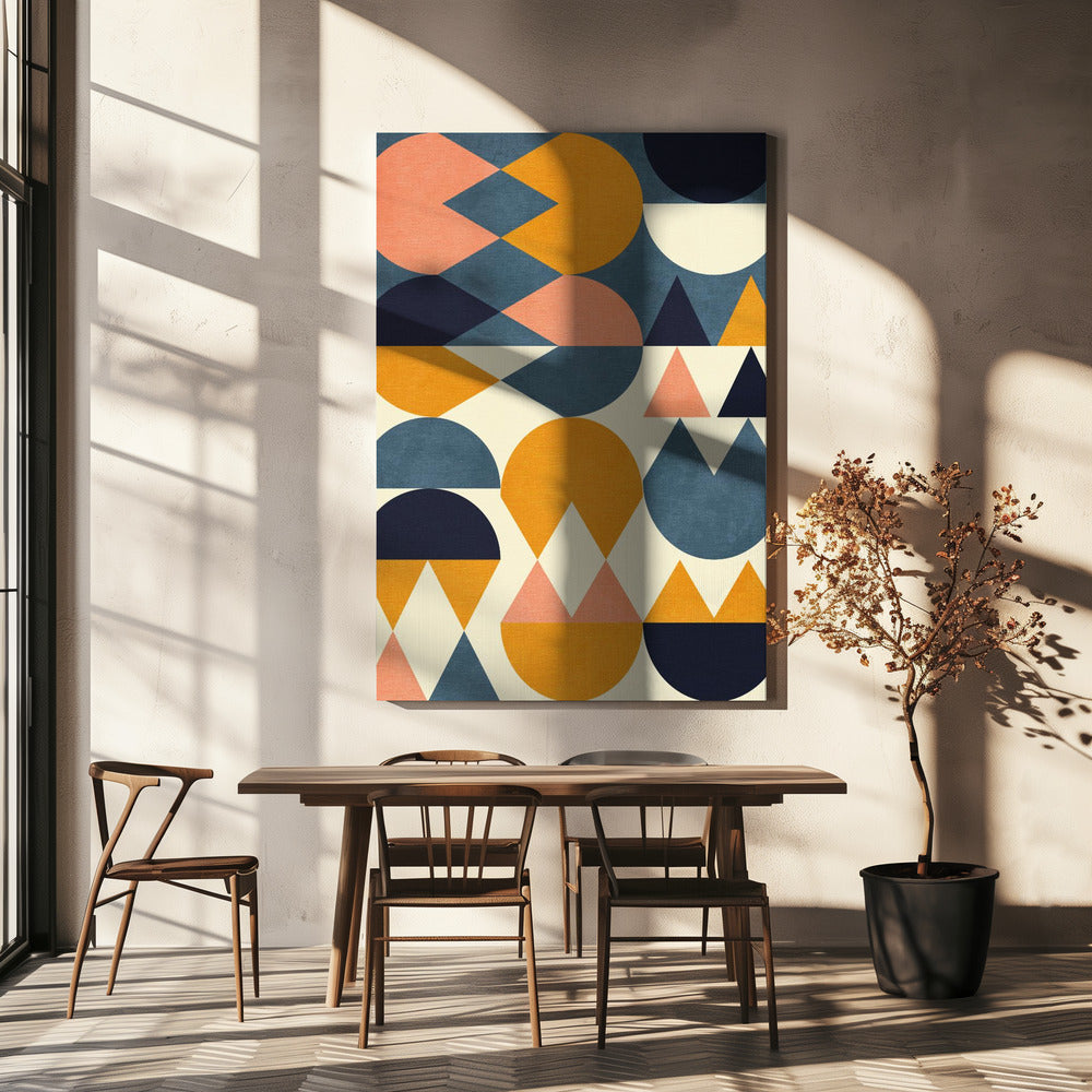 Rainbow Plus Shapes  Blue Mustard6 | Canvas
