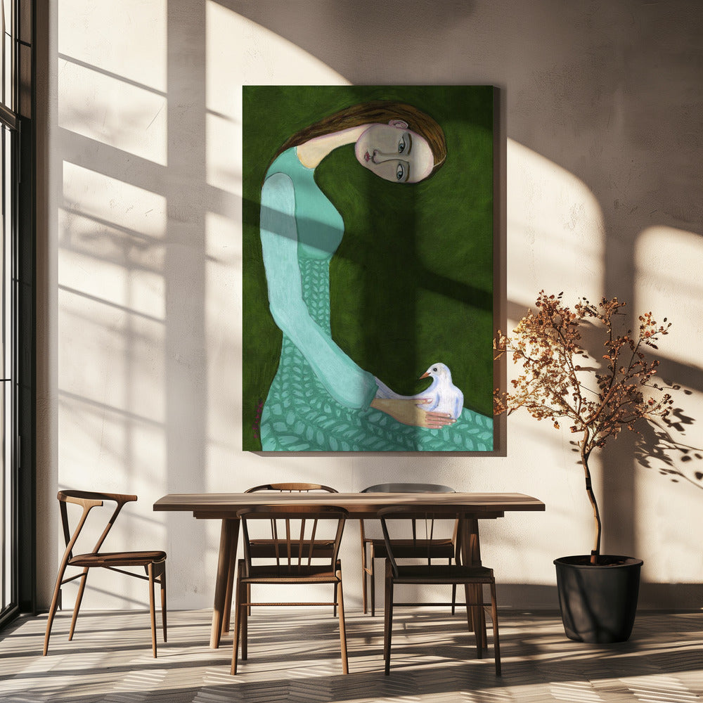 Lady sitting with white dove bird woman | Canvas