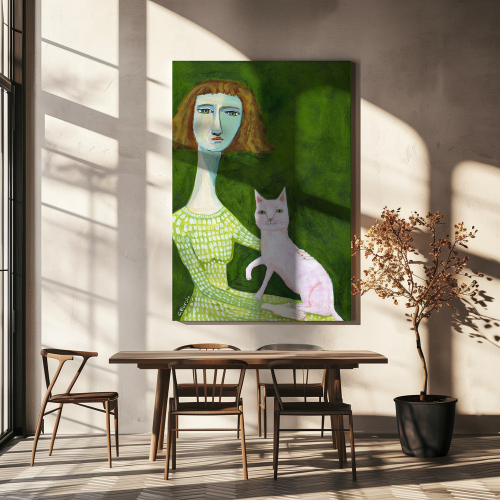 Cat Lady with pink cat | Canvas