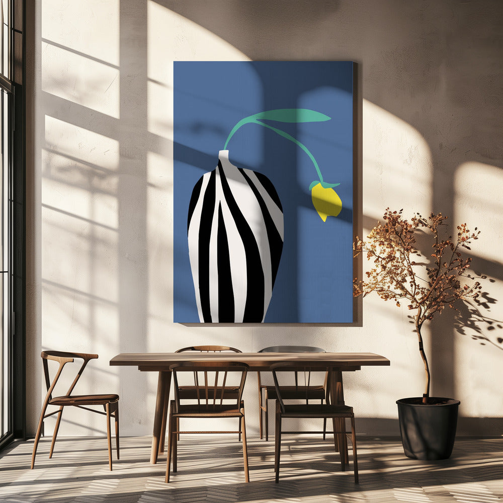 Tulip In Zebra Striped Vase | Canvas