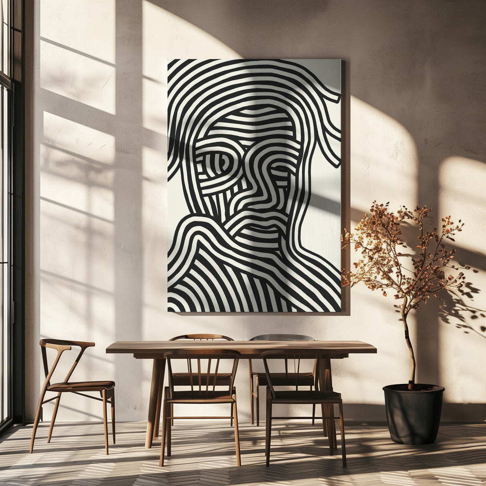 Stylized Human Face With Black Stripes | Canvas