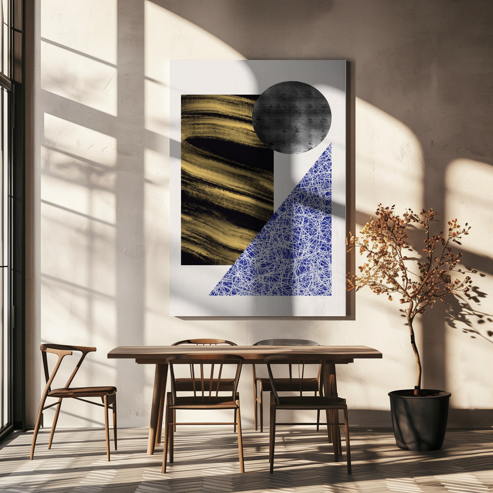 Geometric Shapes With A Black And Gold Textured | Canvas