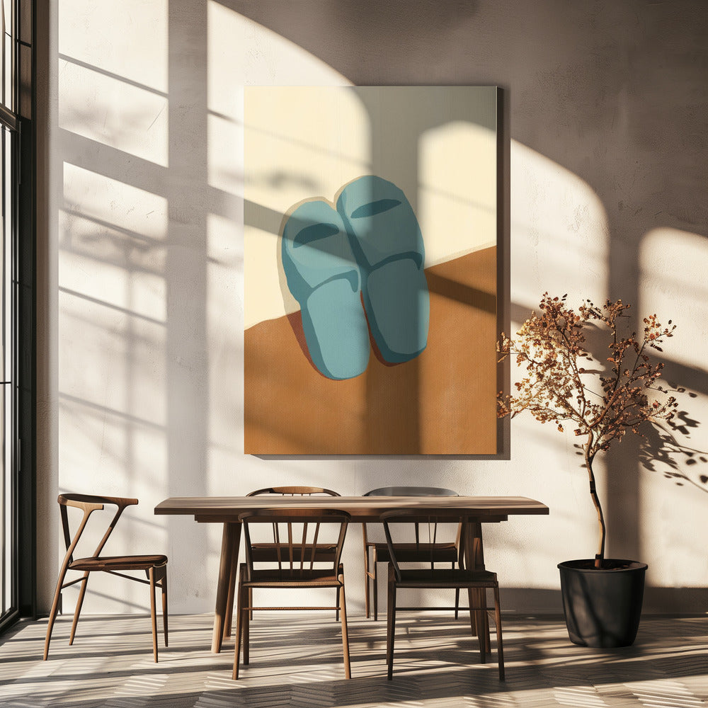 Blue Slippers On A Brown And Beige Background | Canvas