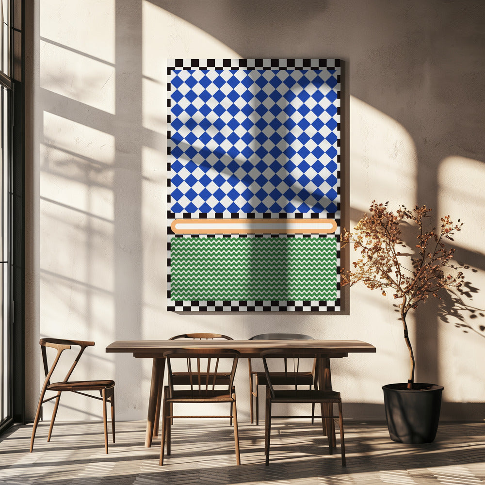 Geometric Pattern With Blue And White Diamonds | Canvas