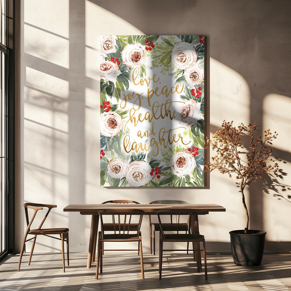 Holiday wishes with roses and berries | Canvas