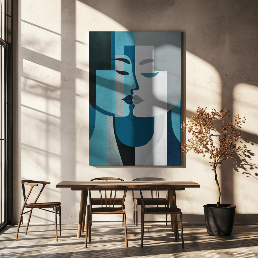 Kiss Me Teal Grey | Canvas