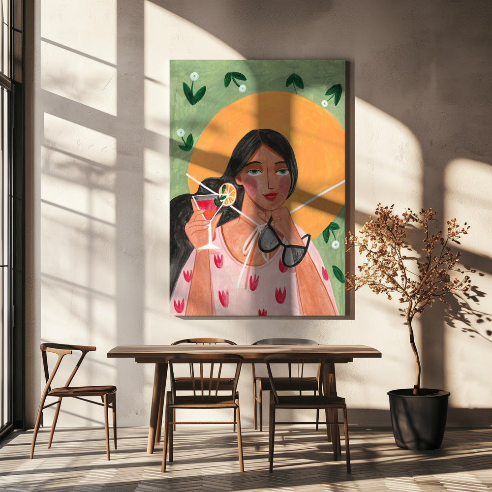 Abstract Modern Bohemian Woman with Cocktail | Canvas
