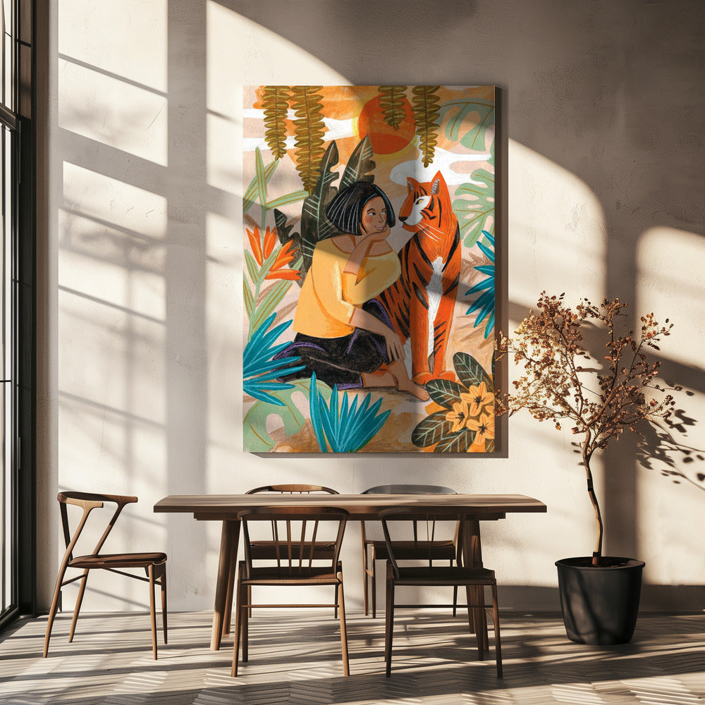 Woman with Tiger | Canvas