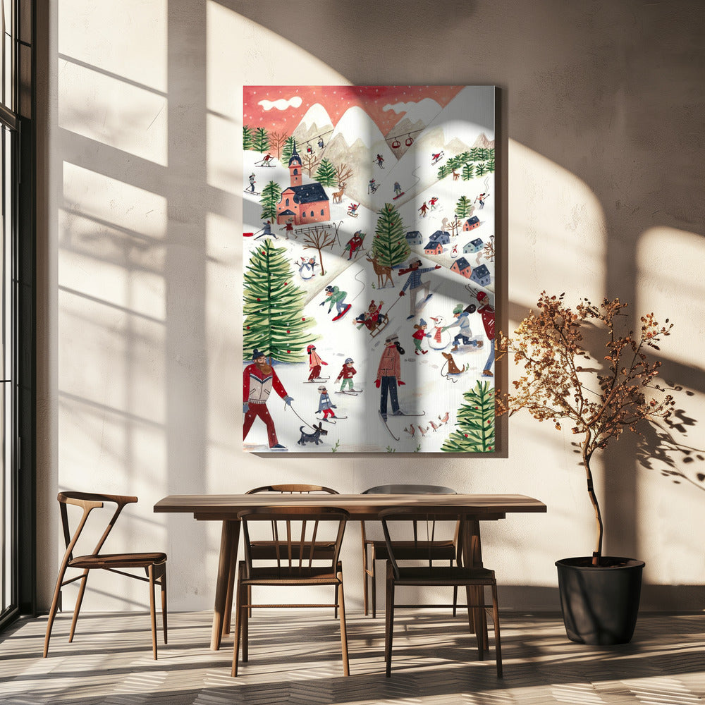 Mountain landscape with houses in the snow | Canvas