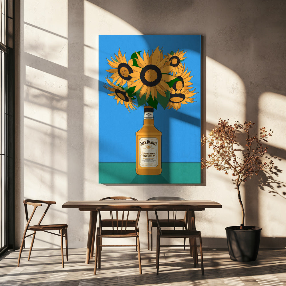 Sunflowers in Honey Whiskey Retro Illustration | Canvas