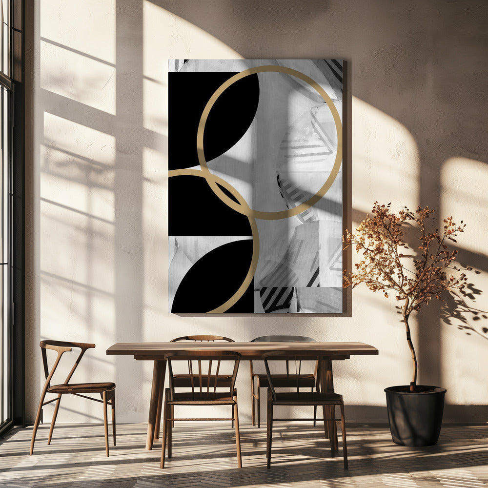 Black and White Stripes Gold Spheres No1 | Canvas