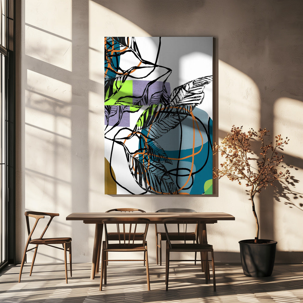 Abstract Black Leaves With Colour No1 | Canvas