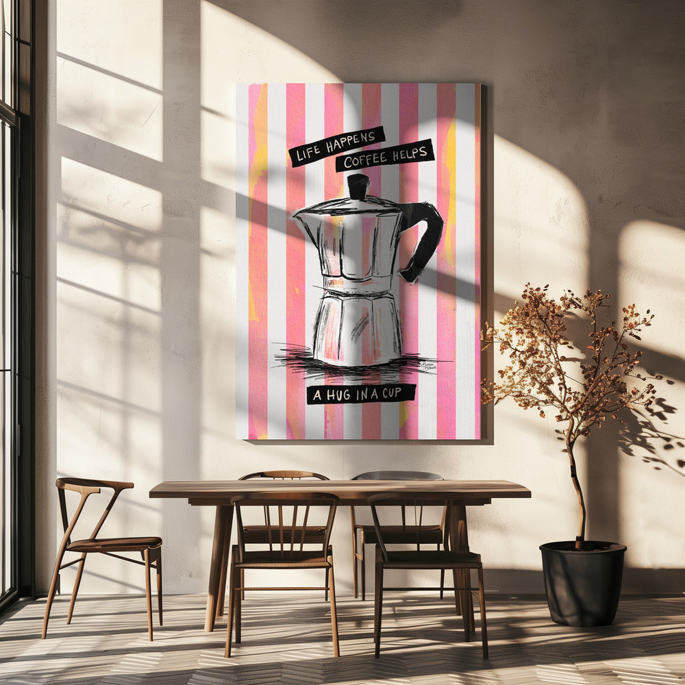 Mocca Coffee on Stripes - Hug in a Cup | Canvas
