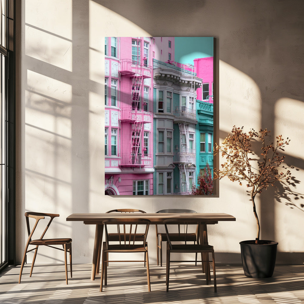 Pink and Blue Row Houses in San Francisco | Canvas