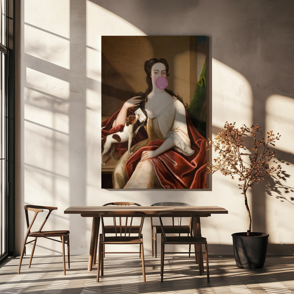 Renaissance Bubble Gum Portrait and Dog / Altered Art | Canvas
