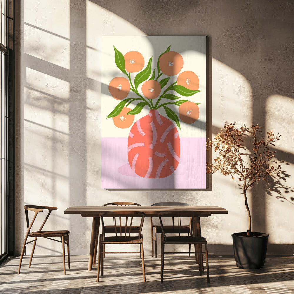 Flowers in Coral Vase | Canvas
