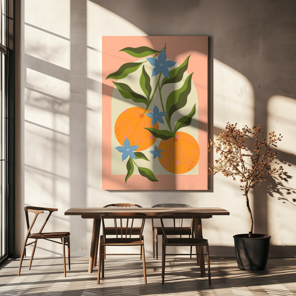 Orange Branch with Flowers | Canvas