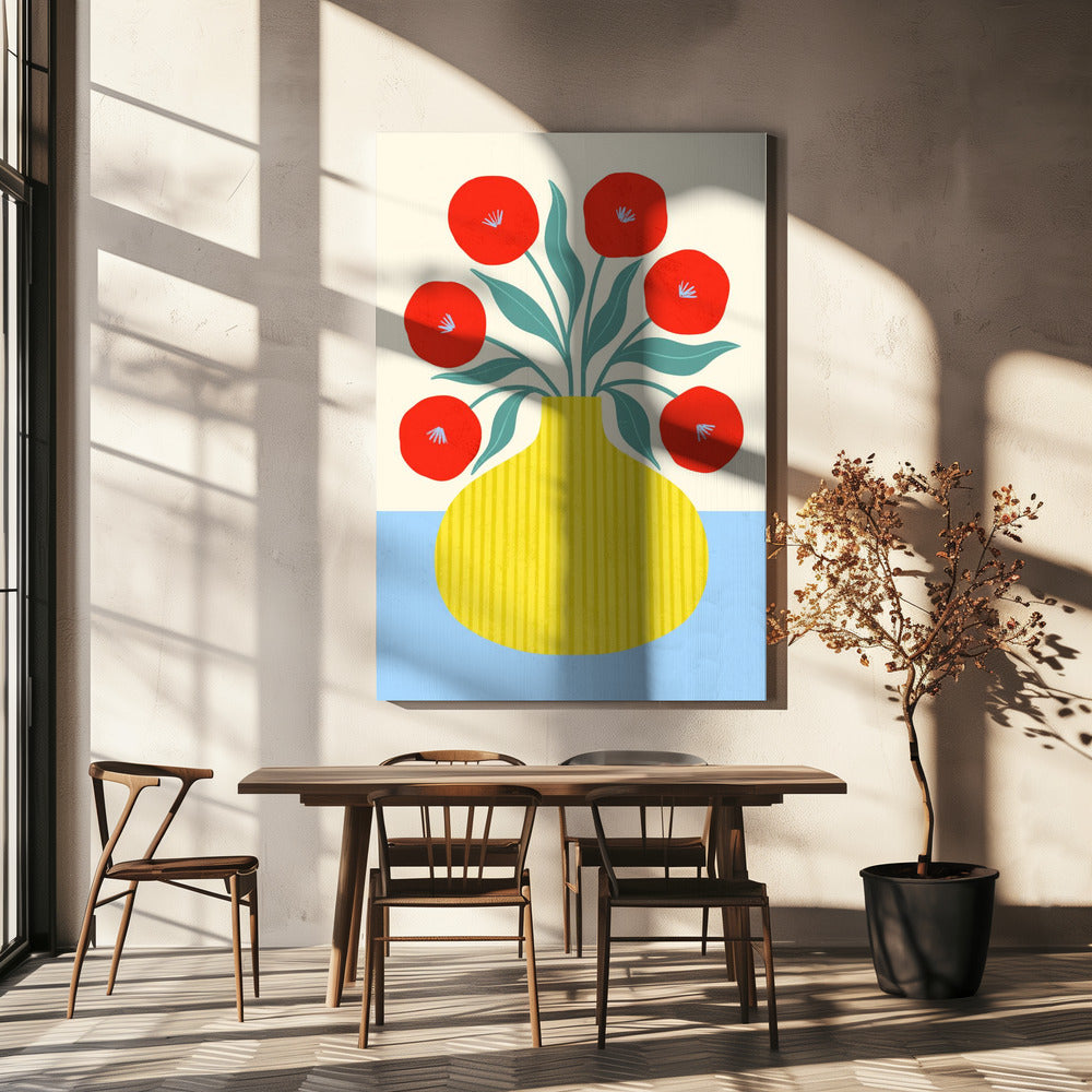 Red Flowers in Yellow Vase | Canvas