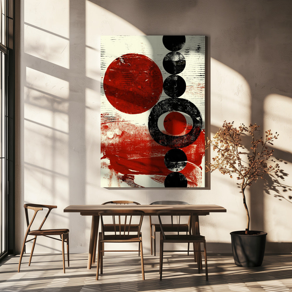 Geometric Shapes with Red and Black Circles | Canvas