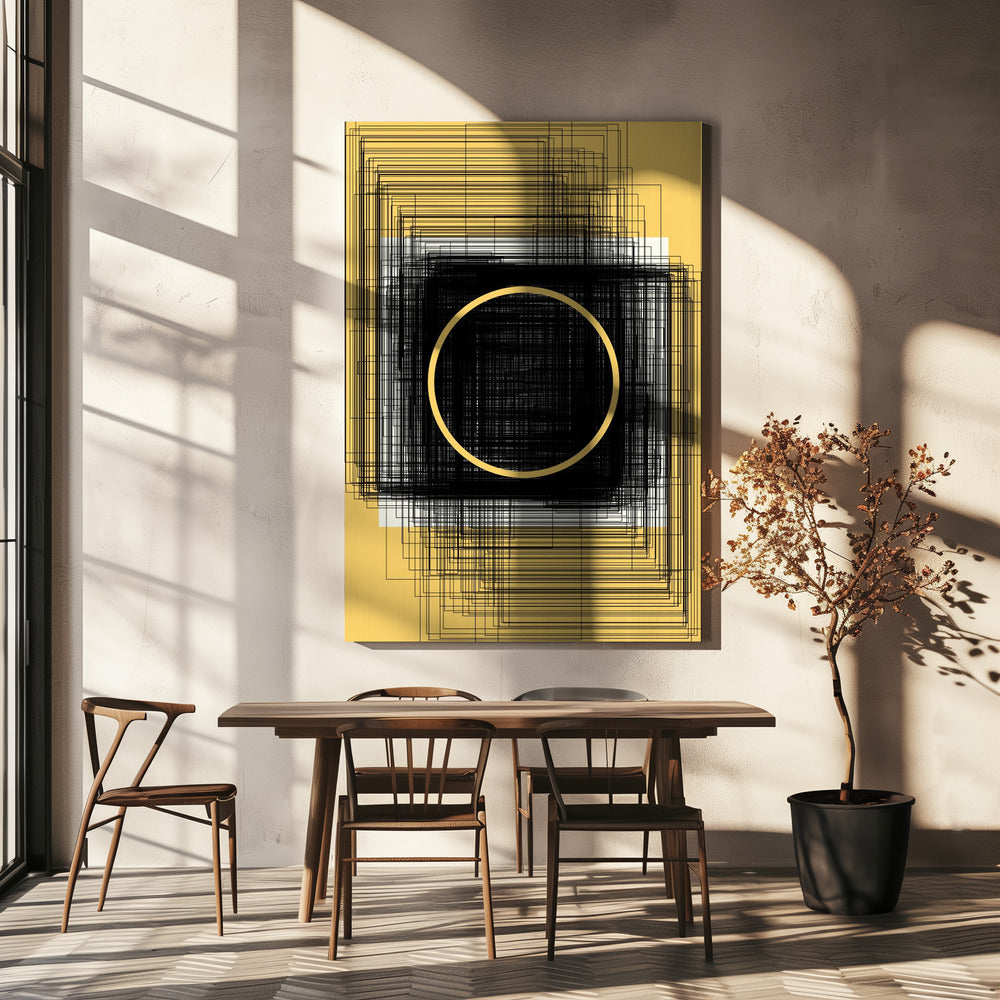Yellow Circle and Black Lines | Canvas
